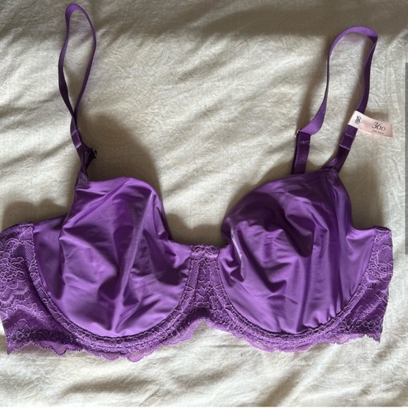 NWT Victoria’s Secret Wicked Unlined Floral Embroidery Balconette Bra 36D Purple - Picture 3 of 5